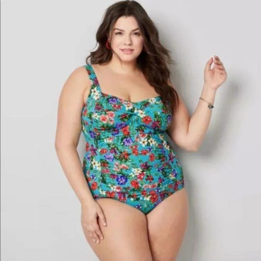 Avenue Womens Floral Print One Piece Bathing Suit size 26W Multicolor Ruched NWT